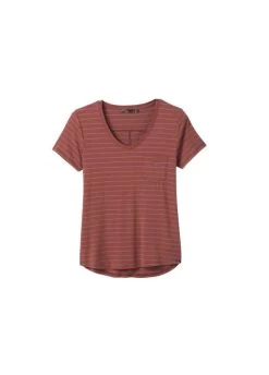 Prana Foundation Short-Sleeve V Neck Top - Women's -Outdoor Clothing Shop 1027990115 Prana WsFoundationSSVNeck ChaiHeatherStripe