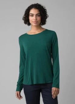 Prana Foundation LS Crew Neck Top -Outdoor Clothing Shop 1035997596 Prana FoundationLongSLeeveCrewNeckTop DeepPineHeather Wmns Front