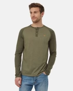 Tentree Treeblend Classic Henley Long-Sleeve - Men's -Outdoor Clothing Shop 1036005326 TenTree TreeblendClassicHenleyLS DeepLichenGreenHeatherOliveNightGreenHeather Mens Front