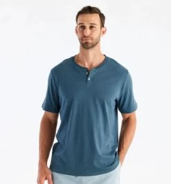 Bamboo Heritage Short-Sleeve Henley - Men's 6 Bamboo Heritage Short-Sleeve Henley - Men's -Outdoor Clothing Shop 1036005615 Freefly BambooHeritageShortSleeveHenley SlateBlue Mens Front